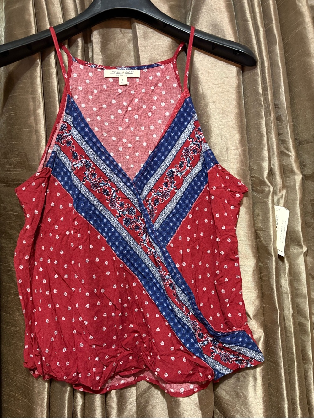living doll Red and Blue Printed Spaghetti-Strap Camisole #1902